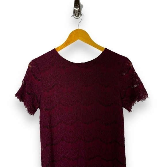 Lulu's Take Me to Brunch Lace Shift Mini Dress, Burgundy, Size Small - Picture 3 of 12